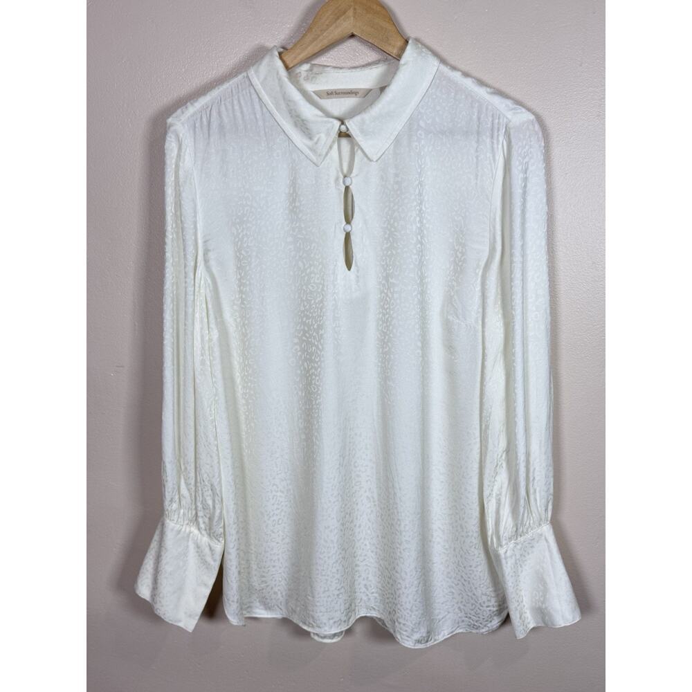 Soft Surrounding Womens Blouse Satin Leopard Cream L Formal old money classic